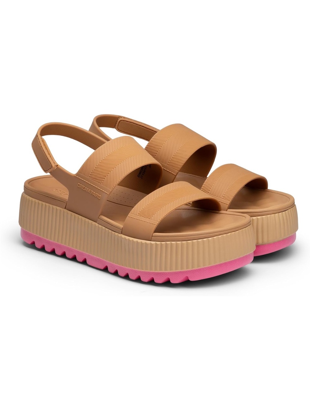Platform Slingback Sandals in Tan with Pink Sole - Brand: Unknown